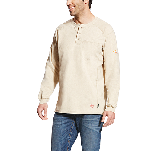 Ariat FR Air Henley Long Sleeve Sand Heather T shirt 10022598