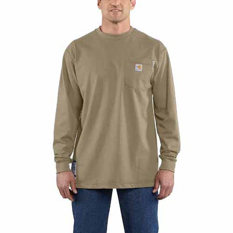 Carhartt FR Force Cotton Long Sleeve Khaki T-shirt | 100235250