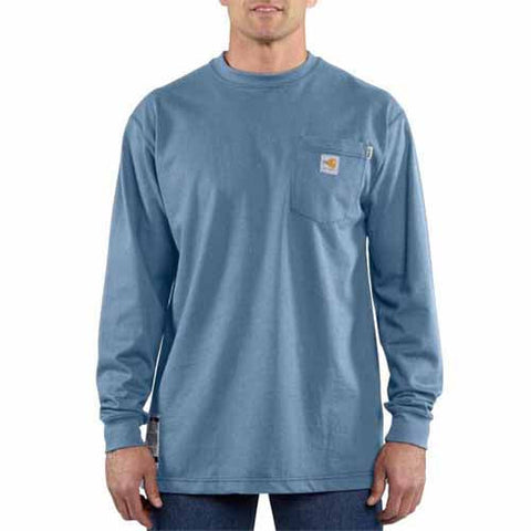 Carhartt FR Force Cotton Long Sleeve Medium Blue T-shirt | 100235465