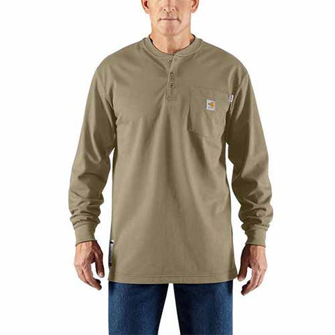 Carhartt FR Force Cotton Long-Sleeve Henley Khaki T-shirt | 100237250
