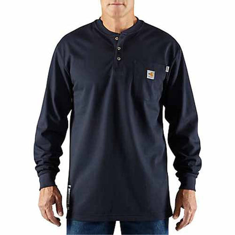 Carhartt FR Force Cotton Long-Sleeve Henley Dark Navy T-shirt | 100237410