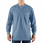 Carhartt FR Force Cotton Long-Sleeve Henley Medium Blue T-shirt | 100237465