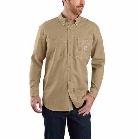Carhartt FR Force Original Fit Lightweight Button Down Long Sleeve Khaki Shirt | 104138DKH